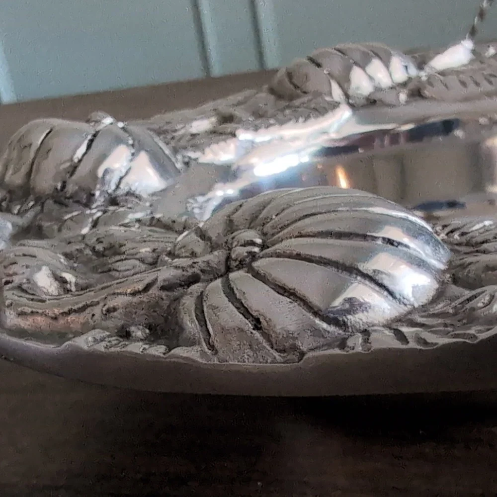 Holland Boone Polished Pewter Pumpkin Harvest Bowl Repousse Fall Relief 3D